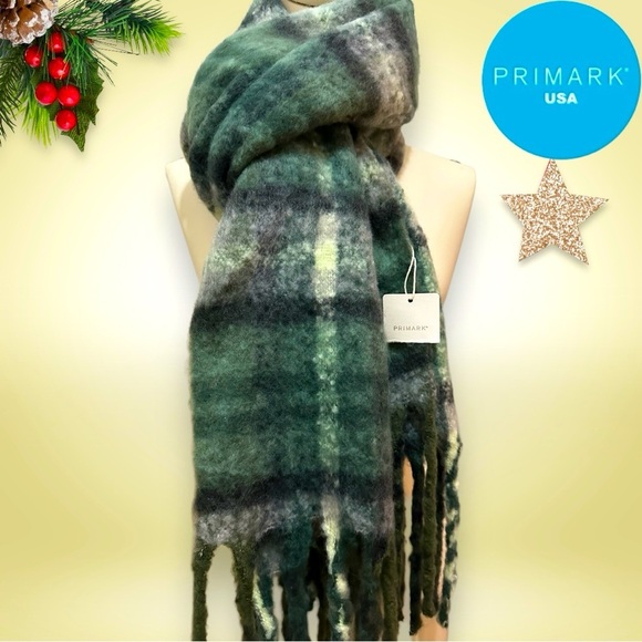 042 Primark Care | NWT Green Tartan Blanket Women’s Scarf (Size 80’x17,5’) - Picture 1 of 11